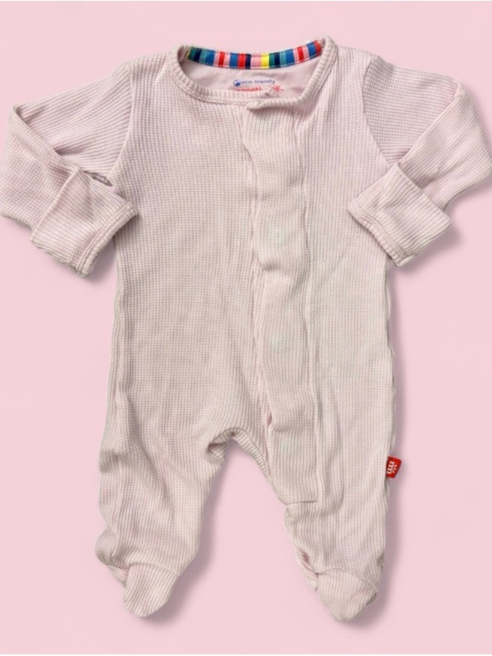 Magnetic Me Pink Waffle Knit Modal Magnetic Footie Sleeper Newborn